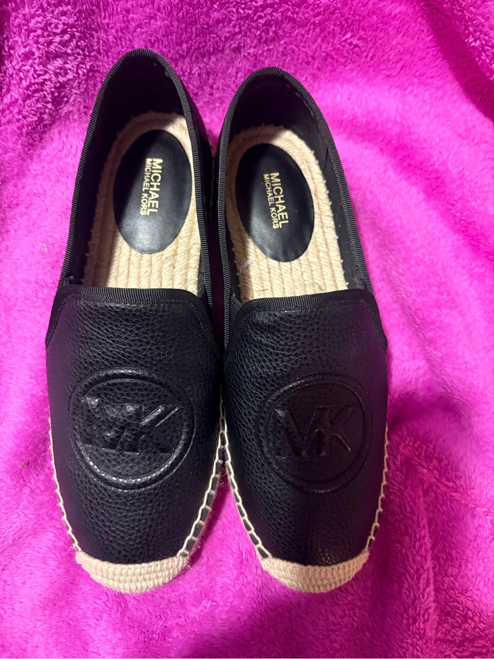 Michael Kors Black Leather MK Espadrille Slip-Ons